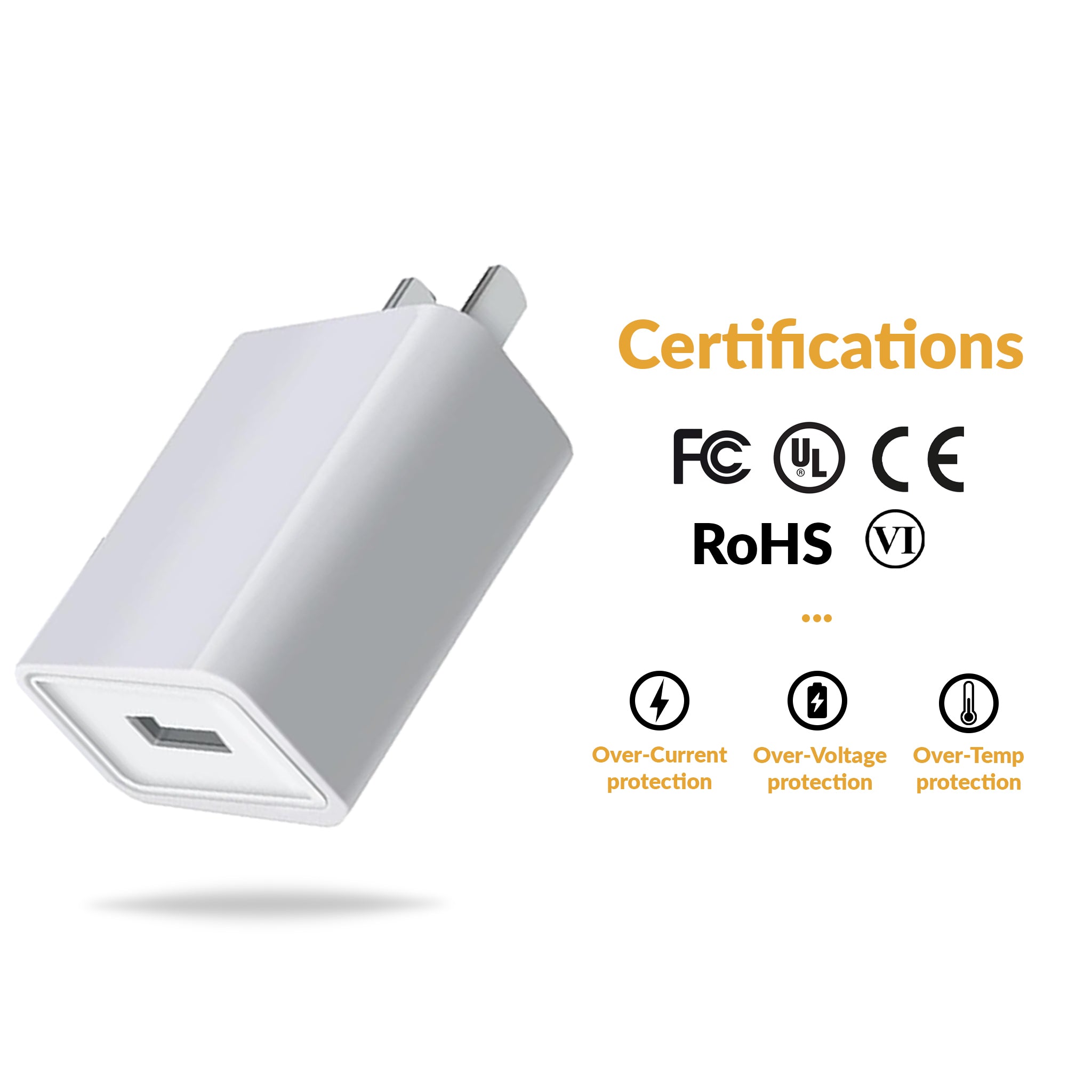 Wall Charger USB-A, One-Port 12w 5v 2.4a