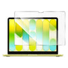 A clear tempered glass screen protector shown partially covering the screen of a gold laptop on a white background.