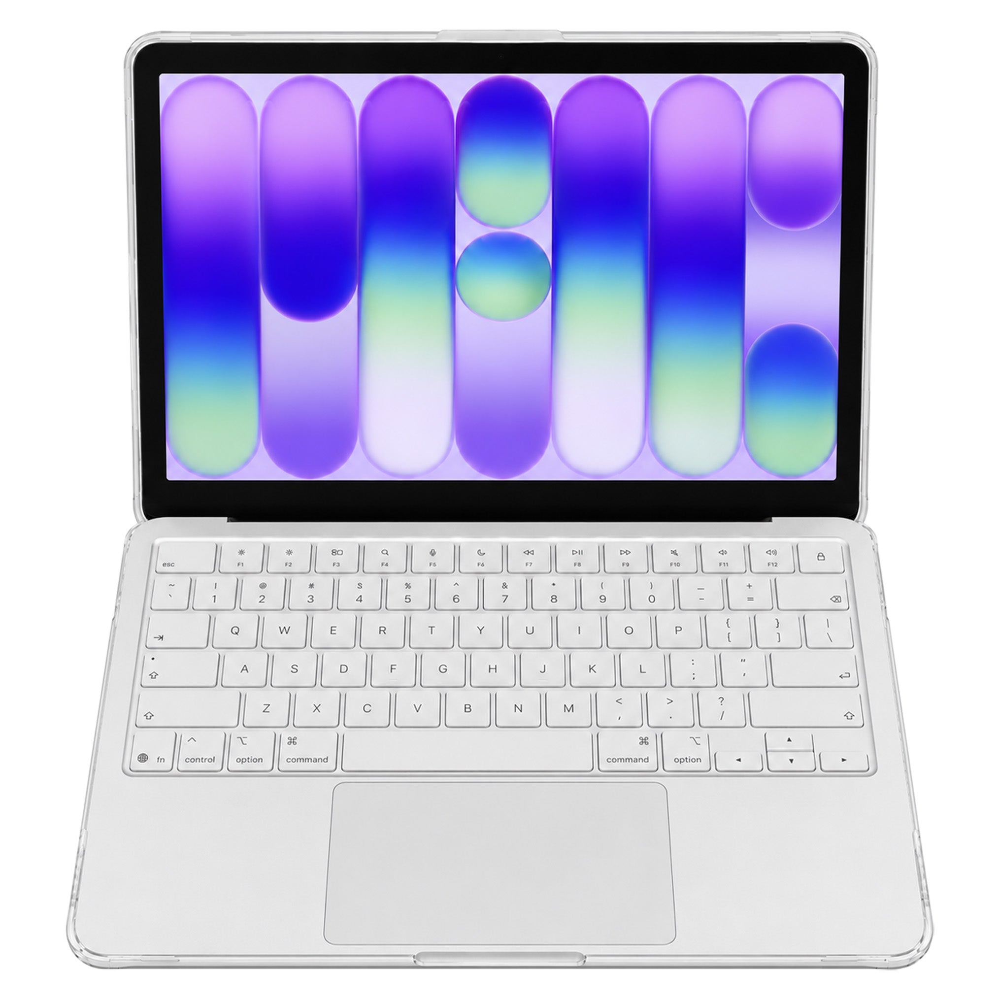 Hands snapping the Hyve two-piece case onto a MacBook Neo
