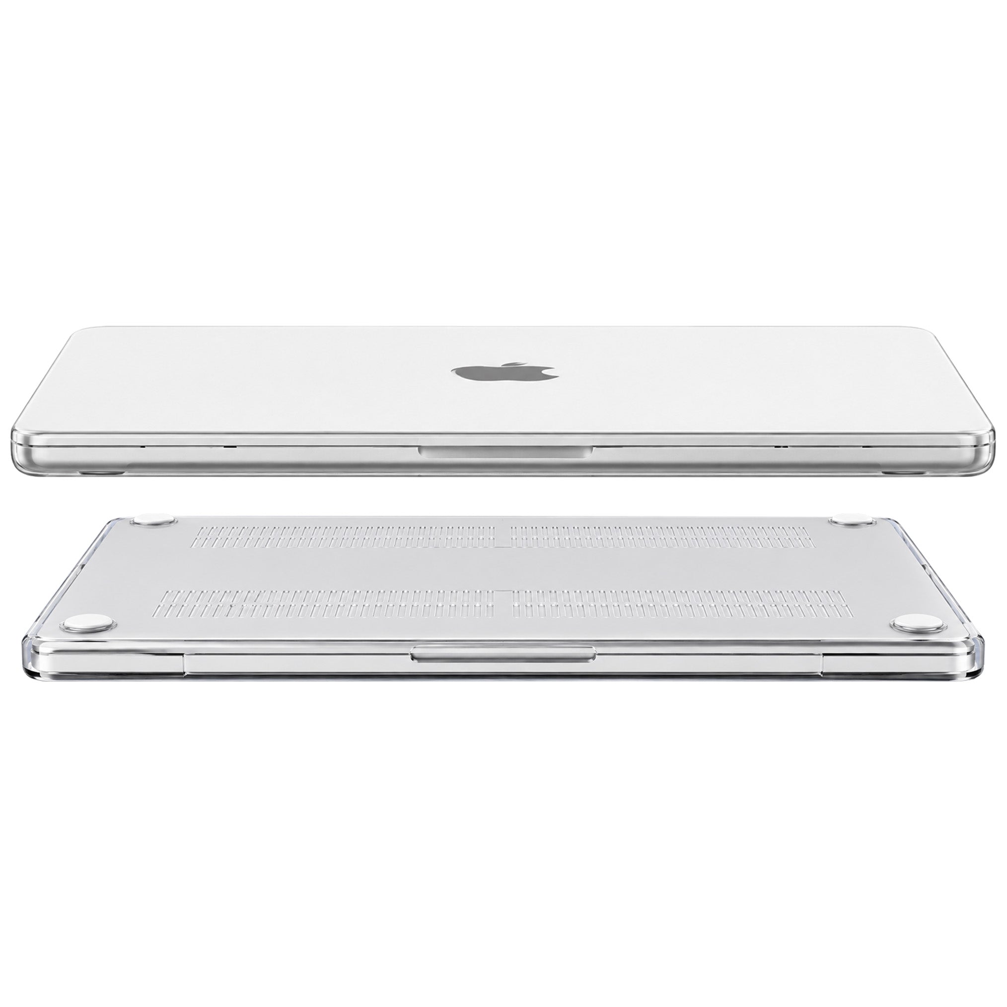 Apple logo showing through the clear Hyve MacBook Neo case